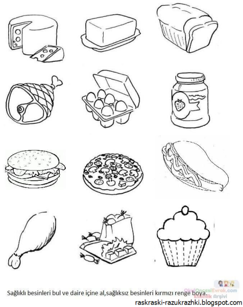 Продукты питания раскраска для детей