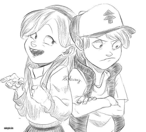 Гравити Фолз Мэйбл и Диппер черно белый