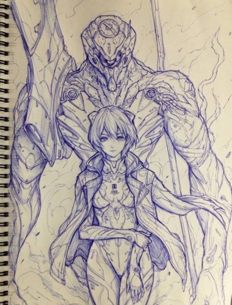 Аниме Евангелион Аска черно белое