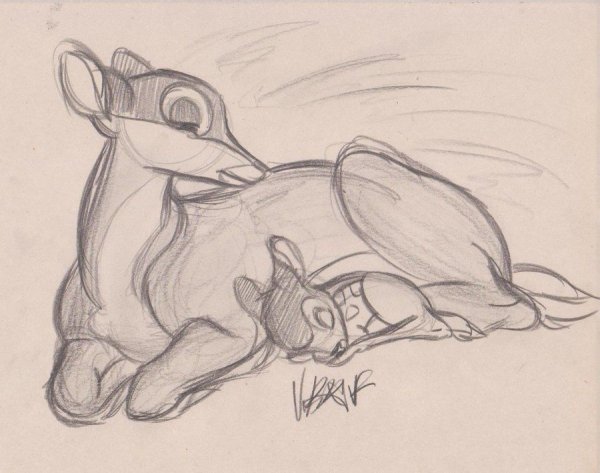 Лёгкие рисунки карандашом Бемби