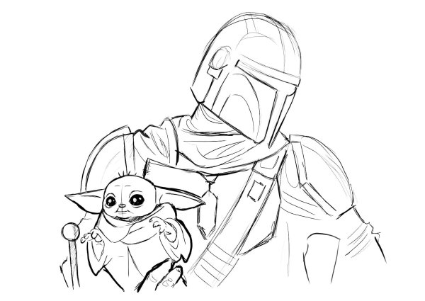 Раскраска Мандалорец и йода