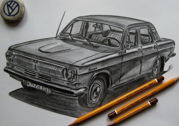 Волга 21 карандашом