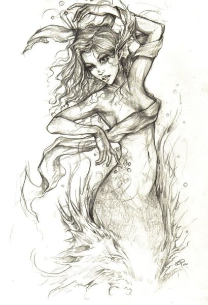 Русалка эскиз карандашом