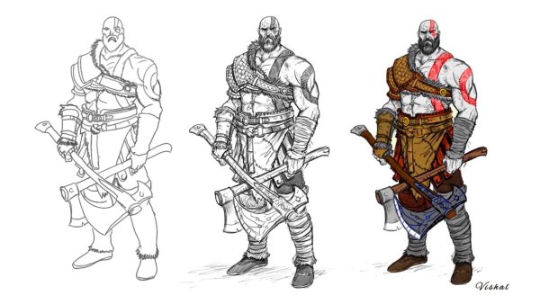 Скетчи персонажей Кратос