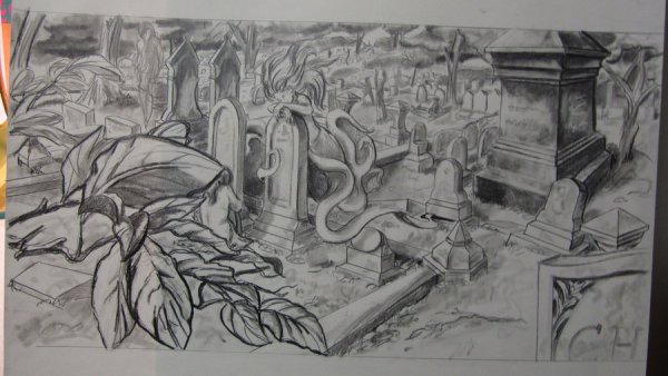 Кладбище рисунок карандашом