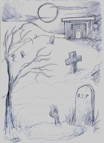 Кладбище рисунок карандашом