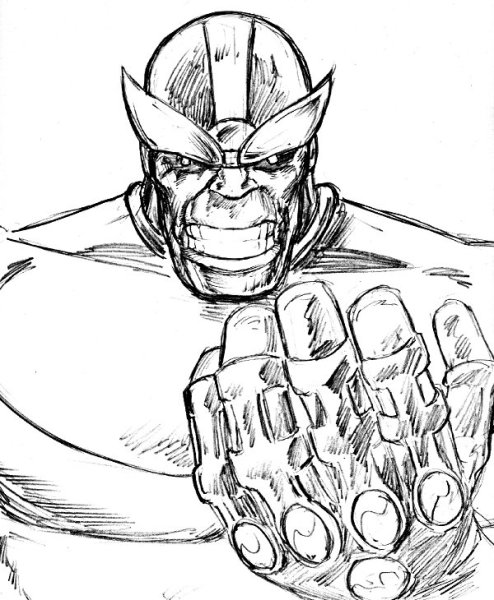 Танос с перчаткой бесконечности раскраска