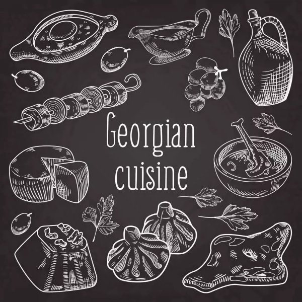 Рисунки на меловой доске хинкали