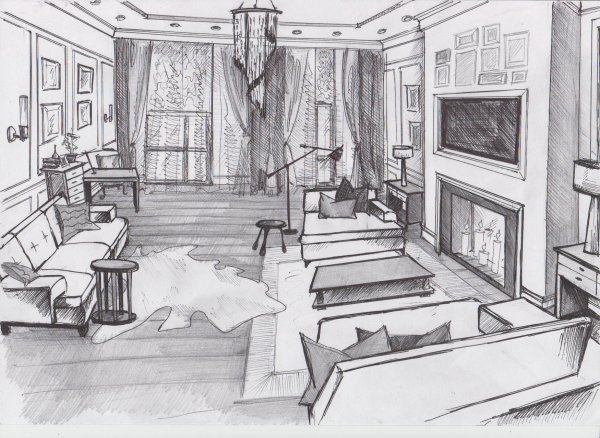 Эскиз интерьера гостиной