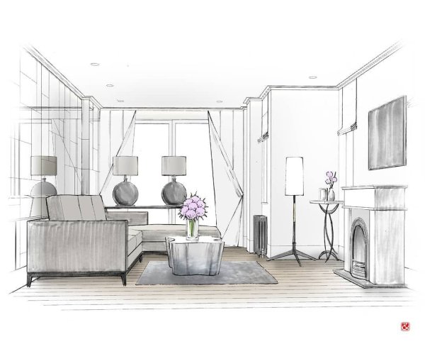Эскиз интерьера гостиной
