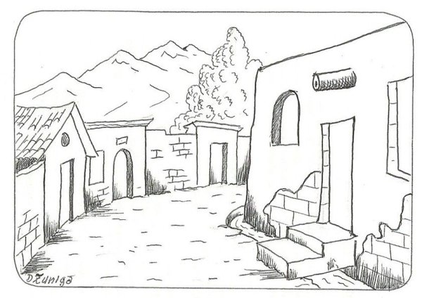 Аул рисунок карандашом