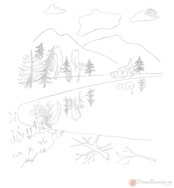 Пейзаж рисунок карандашом для начинающих