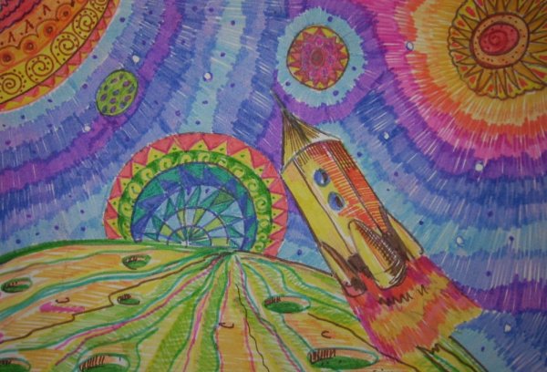 Космос рисунок фломастерами