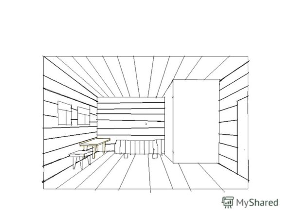 Интерьер русской избы в перспективе