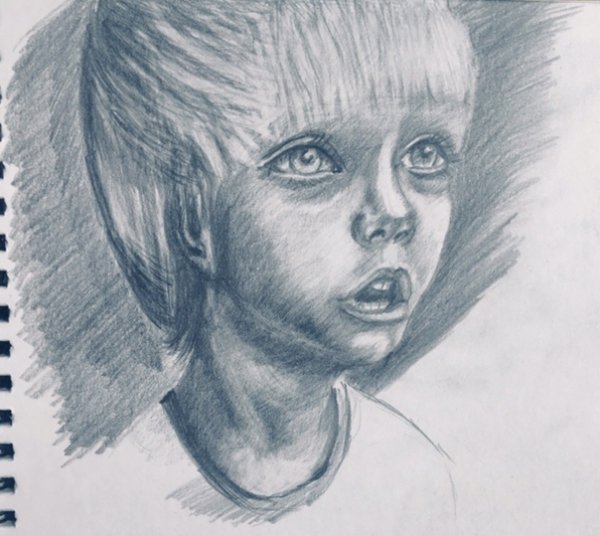 Удивлённый мальчиккарандшашом