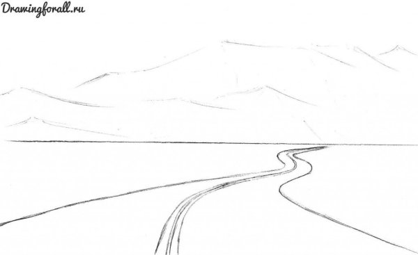 Пейзаж дороги рисунок карандашом