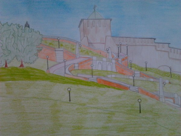 Чкаловская лестница Нижний Новгород рисунок