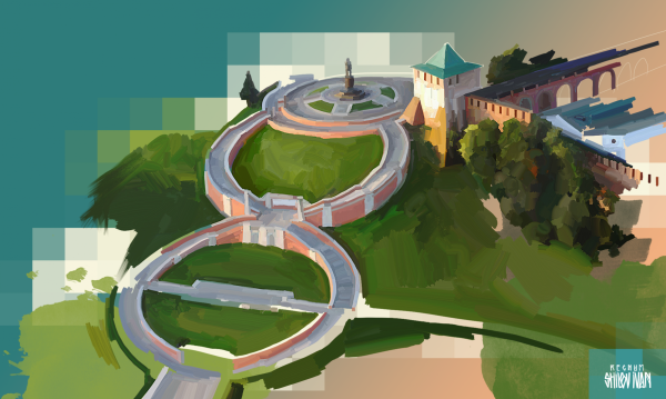 Чкаловская лестница Нижегородского Кремля рисунок