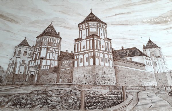 Мирский замок черно белый