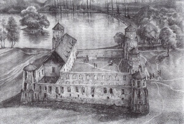 Мирский замок черно белый