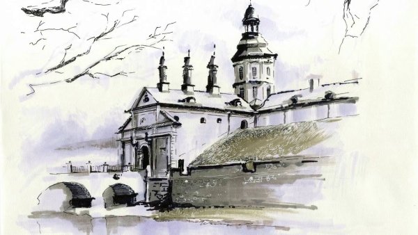 Несвижский замок черно белый