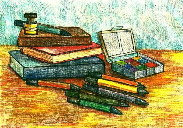 Натюрморт школьные предметы