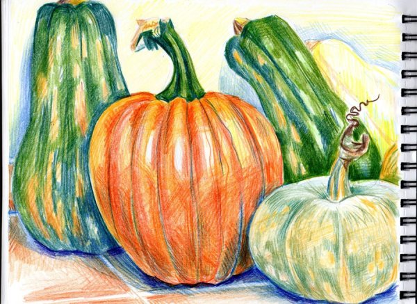 Осенний натюрморт цветными карандашами