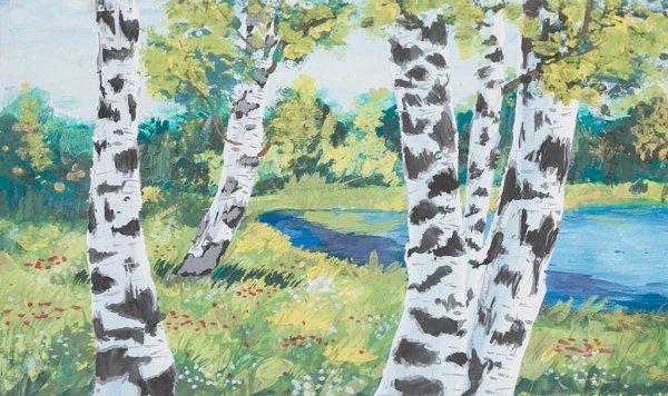 Пейзаж с березами рисунок легкие