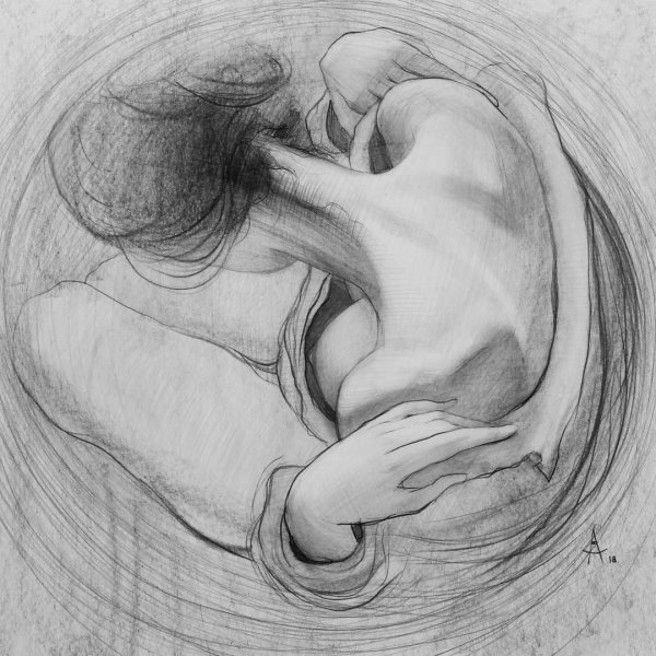 Девушка у моря карандашом