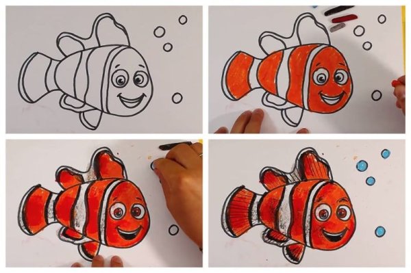 Рыба клоун карандашом