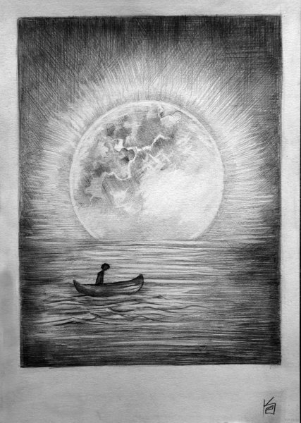 Закат рисунок карандашом простым