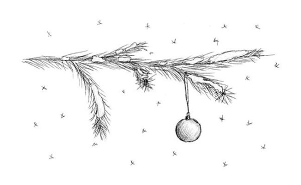 Рисование елочной ветки