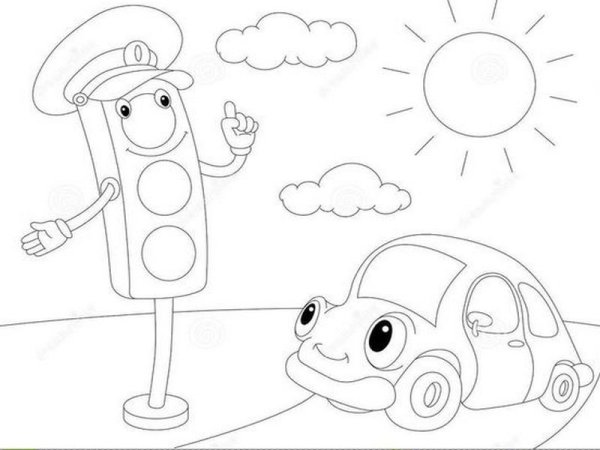 Машина и светофор раскраска