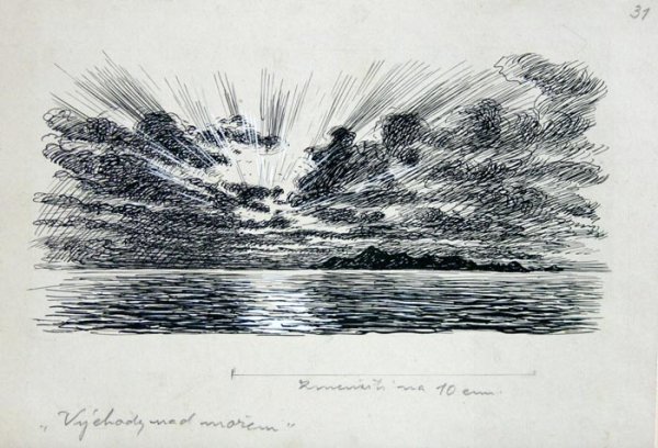 Пейзаж Графика карандаш солнце