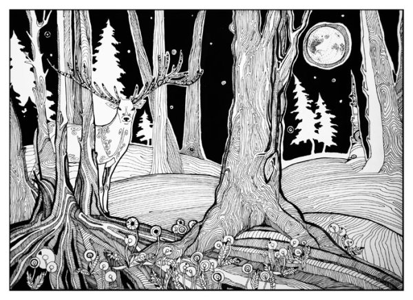 Лес Графика черно белая