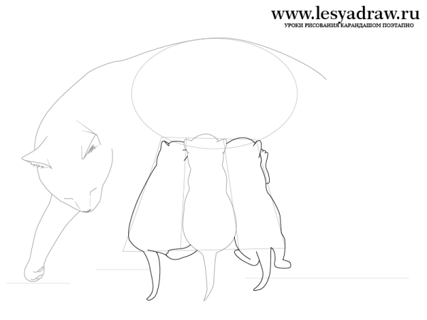 Кошка кормит котят рисунок