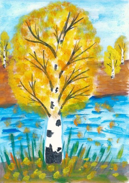 Рисование осенней березы для ср.гр