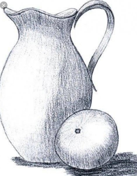 Кувшин и яблоко карандашом