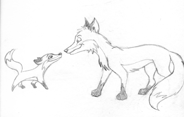 Раскраска лиса с лисятами