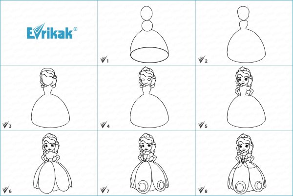 Рисунок принцессы пошагово