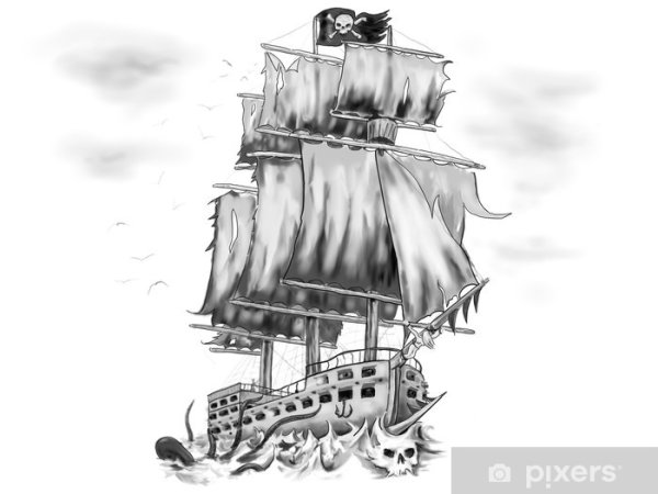 Раскраска пираты Карибского моря черная Жемчужина