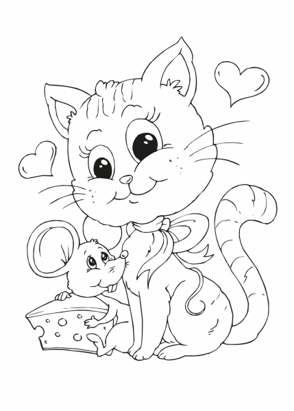 Кошка с мышкой раскраска для детей