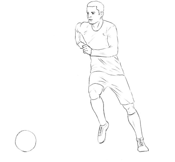 Рисунок карандашом футболиста с мячом
