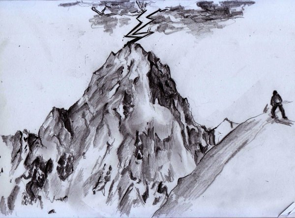 Горы и скалы карандашом