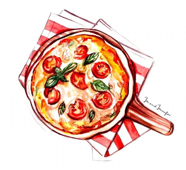 Рисование пицца акварелью
