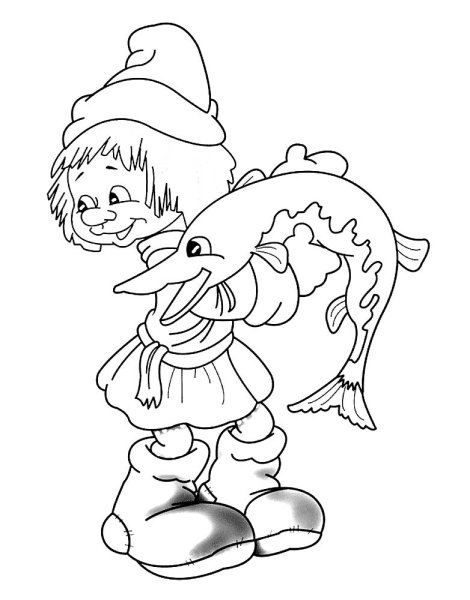 Емеля и щука раскраска для детей