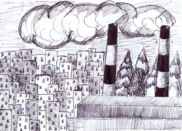 Загрязнение природы рисунок карандашом