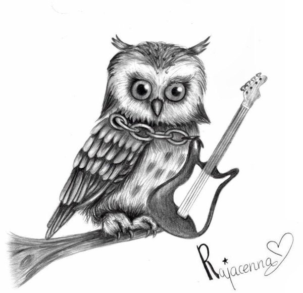 Совенок на ветке эскиз