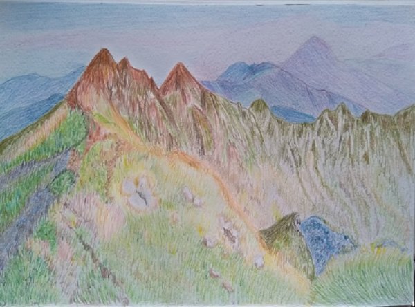Горы цветными карандашами