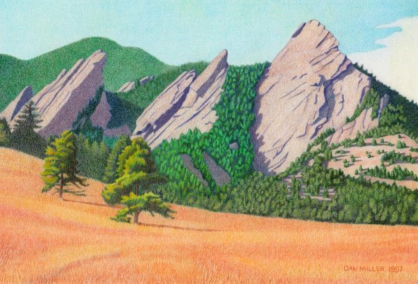 Горный пейзаж карандашом цветными